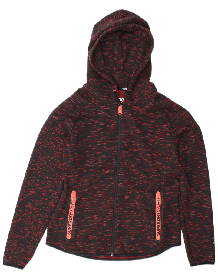 Felpa con cappuccio e zip da donna SUPERDRY UK 16 grande nera screziata