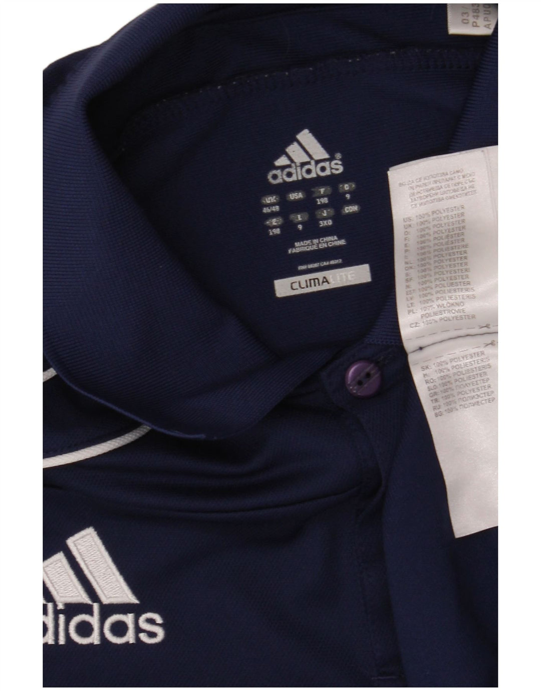 Polo ADIDAS da uomo Climalite UK 46/48 XL Poliestere blu navy