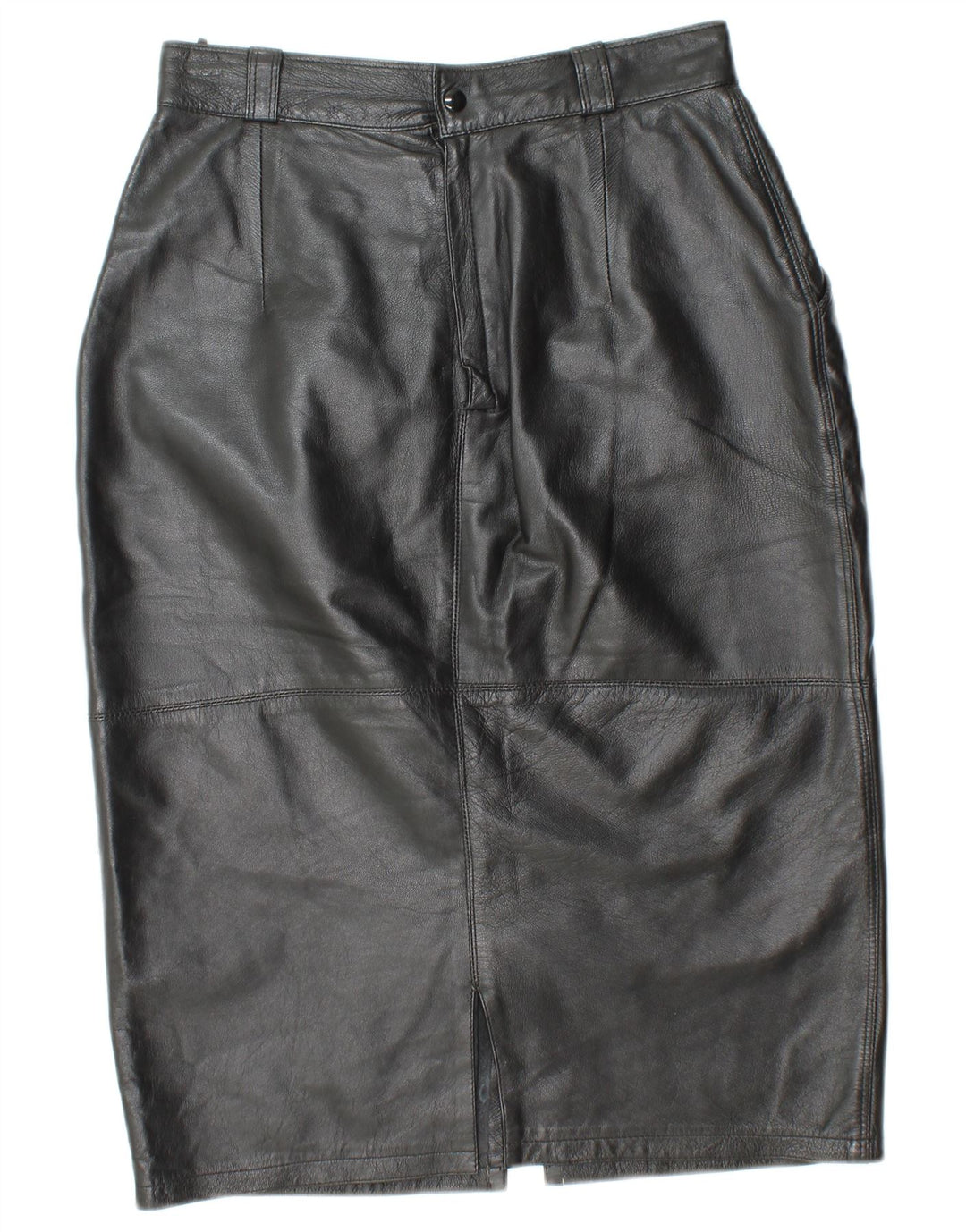 Gonna in pelle a vita alta da donna VINTAGE IT 44 media W26 in pelle nera