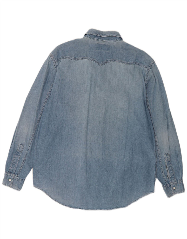 Camicia di jeans vintage da uomo in cotone blu medio