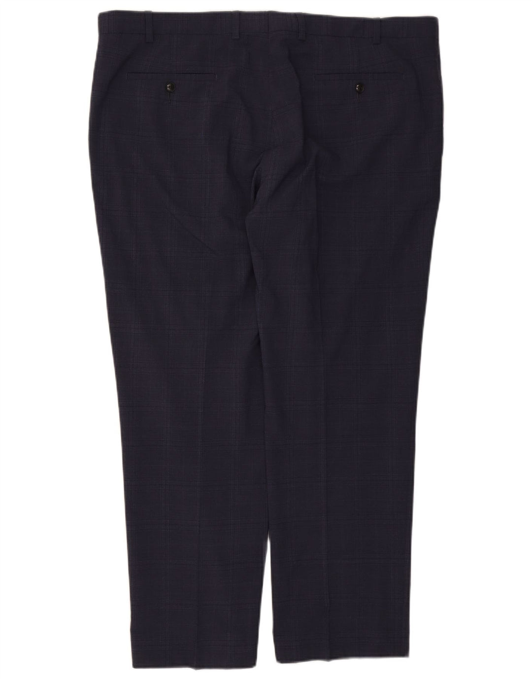 Pantaloni da abito regolari da uomo Marks & Spencer W42 L29 Lana a quadri blu navy