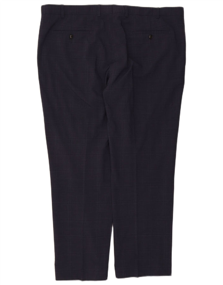 Pantaloni da abito regolari da uomo Marks & Spencer W42 L29 Lana a quadri blu navy