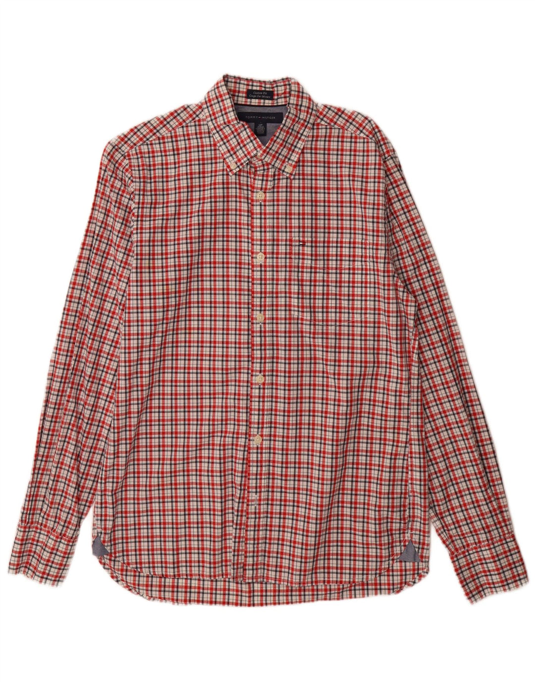 Tommy Hilfiger Camicia da uomo su misura in cotone a quadri rossi piccoli