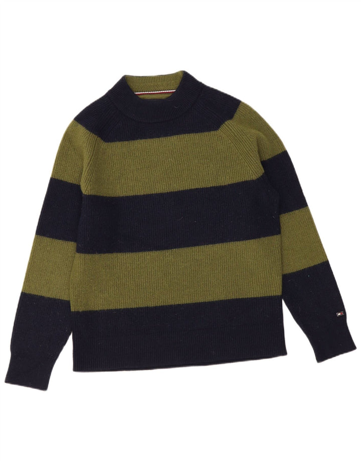 Tommy Hilfiger Maglione da uomo a collo alto in lana a righe kaki medie