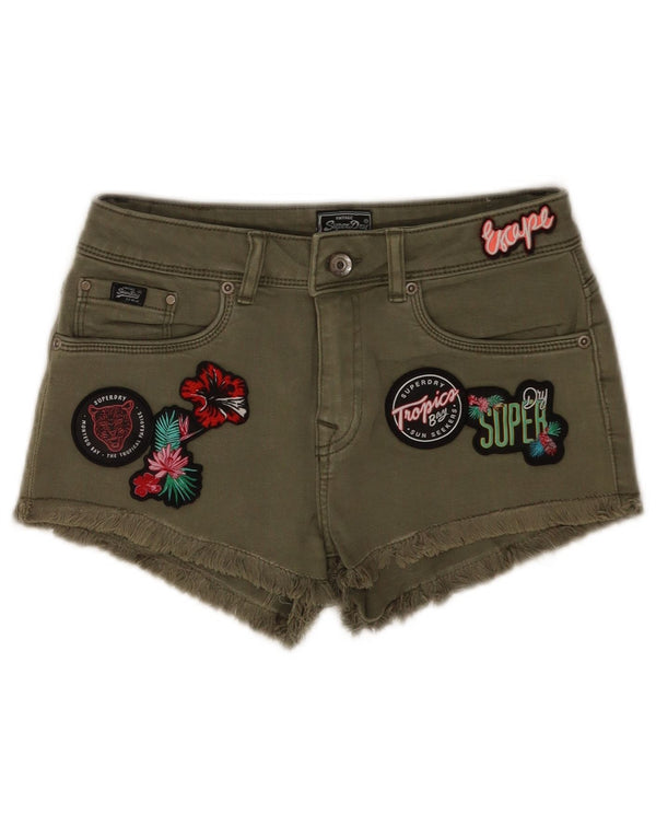 Pantaloncini di jeans con grafica da donna Superdry W28 Verde medio floreale tropicale