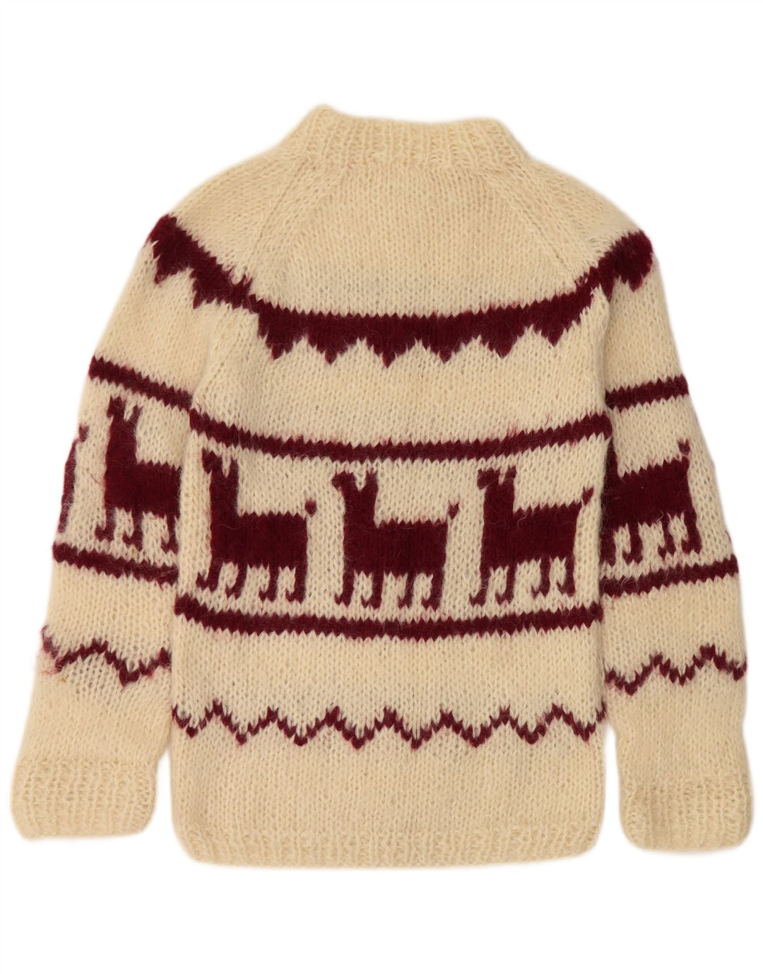 Maglione maglione girocollo da donna vintage UK 14 medio azteco bianco sporco