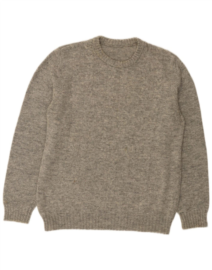 Maglione vintage da uomo girocollo grigio medio chiazzato