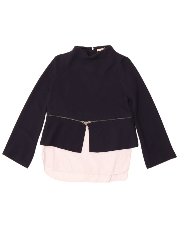 Top tunica a maniche lunghe da donna Zara UK 12 blocco colore blu navy medio