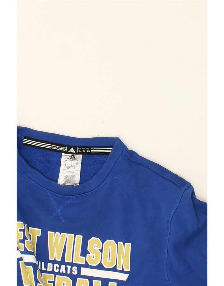 ADIDAS Mens Graphic Sweatshirt Jumper Small Blue Cotton Vintage Adidas and Second-Hand Adidas from Messina Hembry 