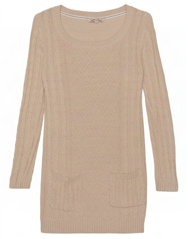 Abito maglione a maniche lunghe da donna Fat Face UK 8 piccolo cotone beige