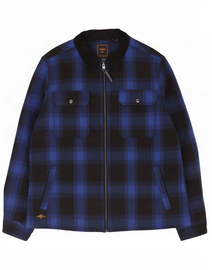 Giacca da uomo Shacket Superdry UK 44 2XL Lana a quadri blu navy
