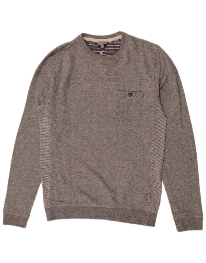 Ted Baker Felpa da uomo Maglione Taglia 2 Piccolo Cotone chiazzato grigio