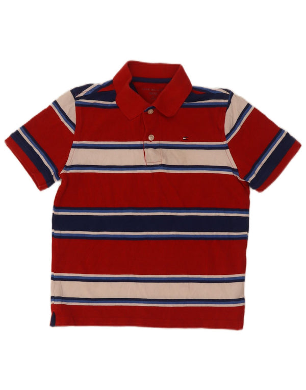 Tommy Hilfiger Boys Polo Shirt 8-9 Years Medium Red Striped Cotton