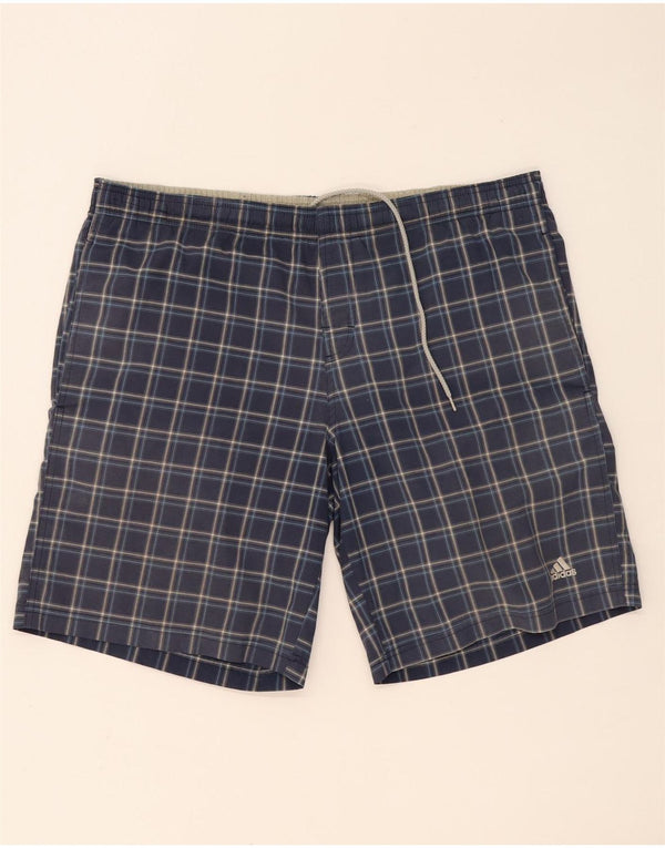 Pantaloncini da bagno da uomo Adidas grandi in cotone a quadri blu navy