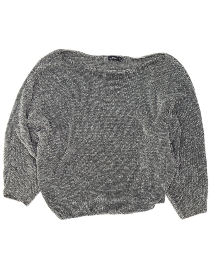 Maglione ZARA da donna oversize con scollo a barca UK 14 Poliestere grigio medio