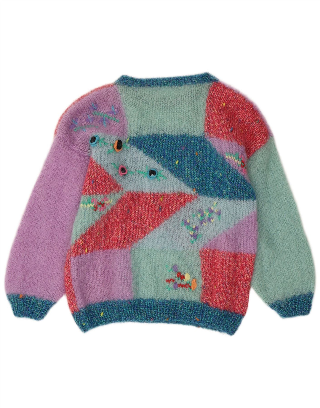 Maglione maglione girocollo da donna vintage UK 16 grande multicolore