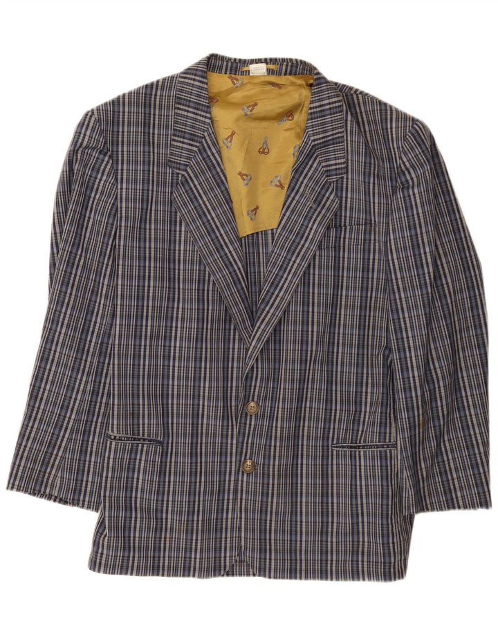 Giacca blazer da uomo con maniche a 3/4 bottoni e 2 bottoni Green Fox UK 38 a quadri blu medio