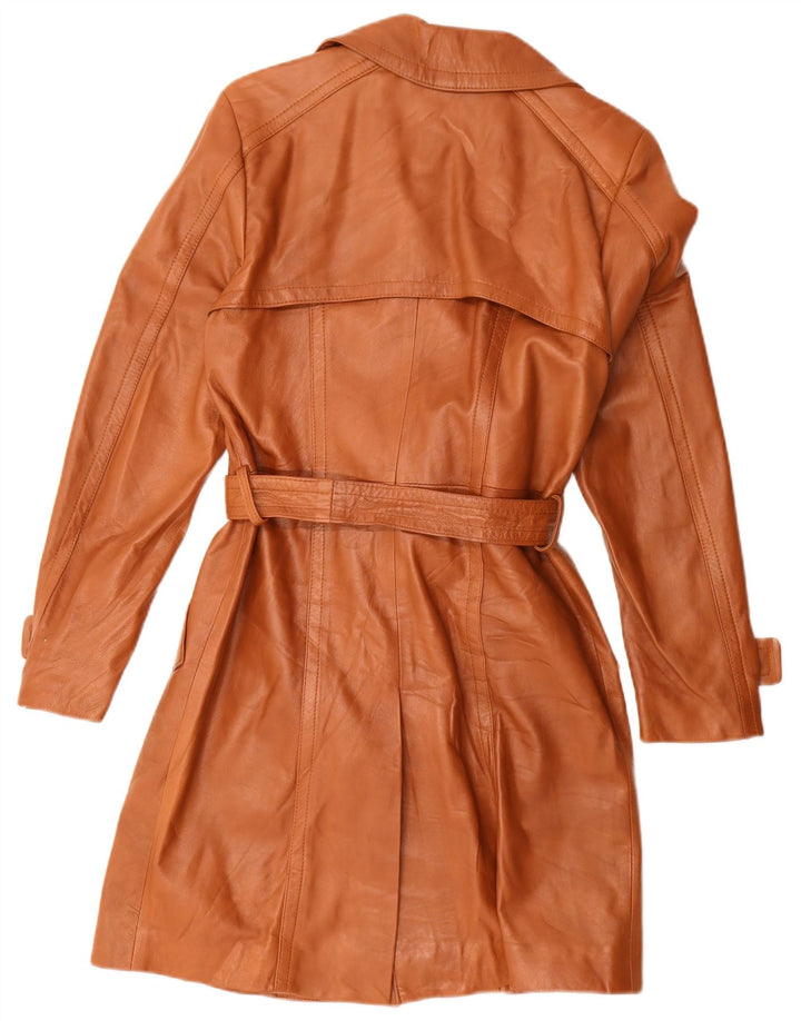 Cappotto in pelle da donna vintage UK 10 piccolo in pelle marrone