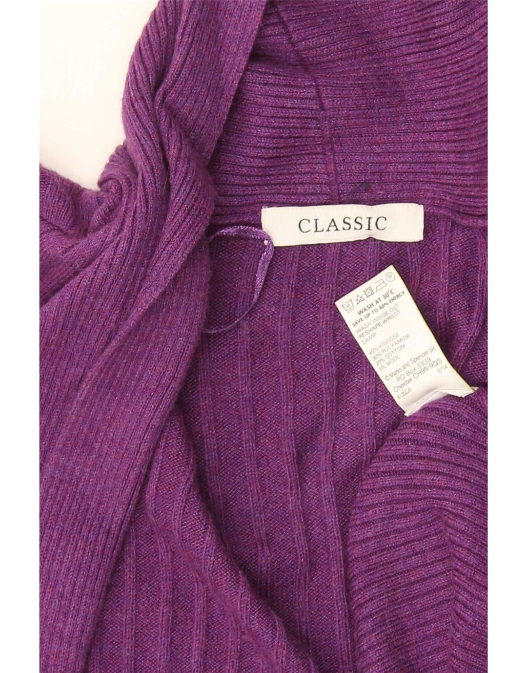 Maglione cardigan aperto da donna Marks & Spencer UK 14 Viscosa viola medio