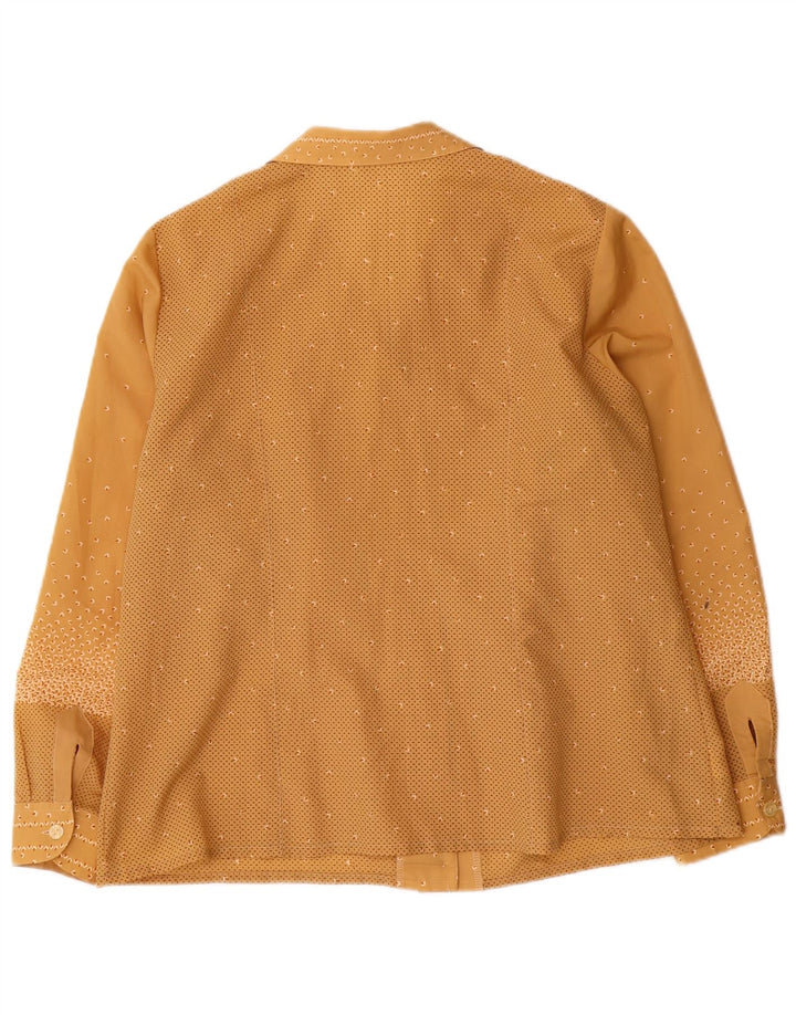 Camicetta da donna vintage UK 14 Poliestere geometrico marrone grande
