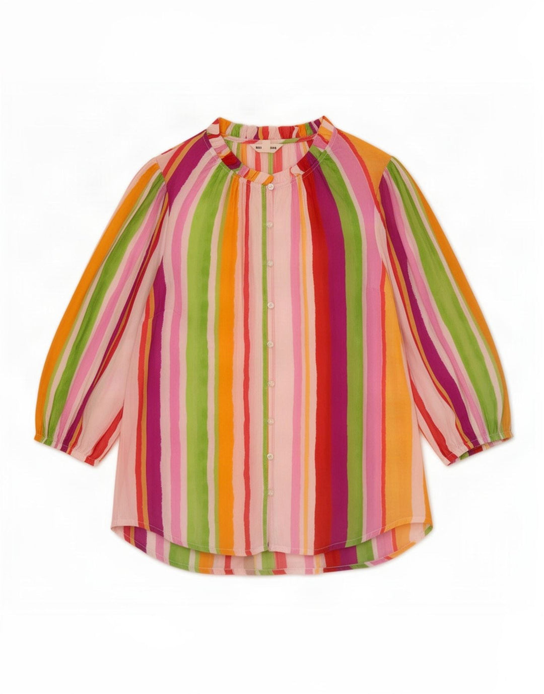 Monsoon Camicia da donna con maniche a 3/4 Camicetta UK 14 Medio a righe multicolore