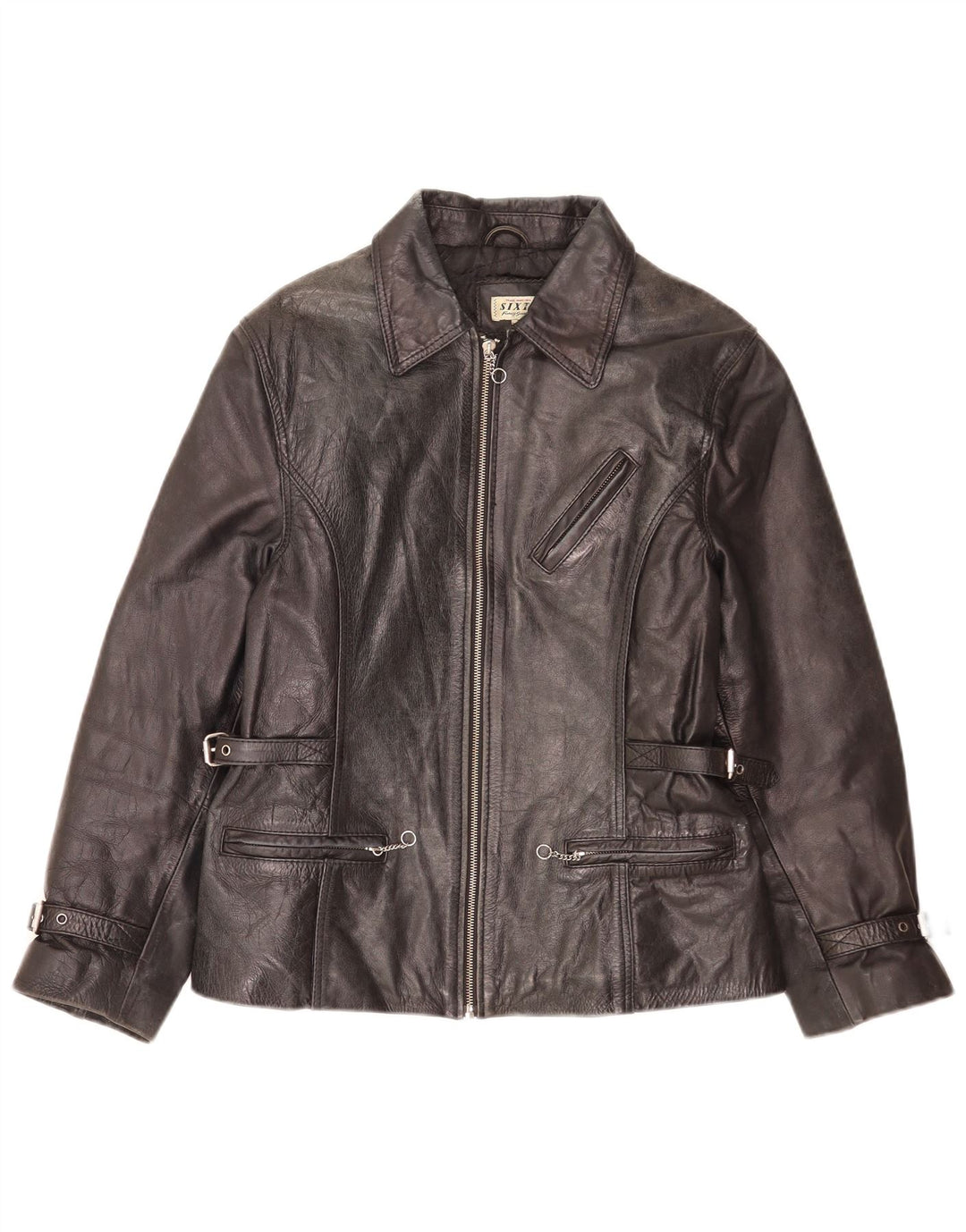 Giacca in pelle da donna Sixty UK 14 grande nera