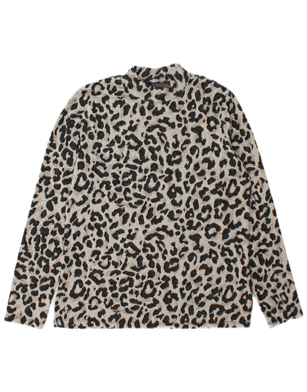 Top da donna a maniche lunghe Oasis UK 14 Poliestere con stampa animalier grigio medio