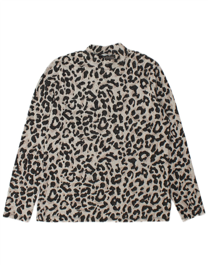 Top da donna a maniche lunghe Oasis UK 14 Poliestere con stampa animalier grigio medio