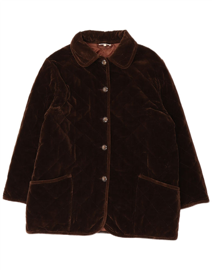 Luisa Spagnoli giacca trapuntata oversize da donna UK 16 grande cotone marrone