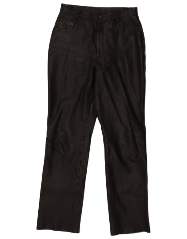 Pantaloni dritti in pelle da donna vintage UK 14 medi W30 L31 neri