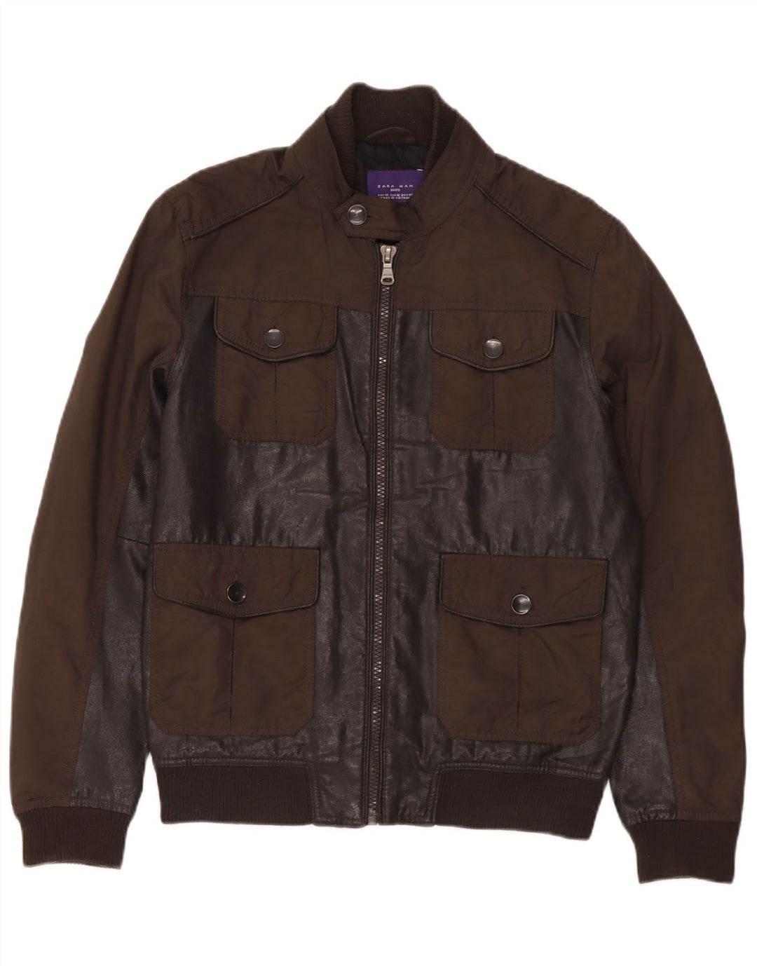 Giacca da uomo in ecopelle Zara UK 38 Poliuretano marrone medio