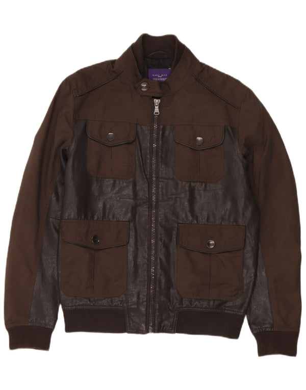 Giacca da uomo in ecopelle Zara UK 38 Poliuretano marrone medio