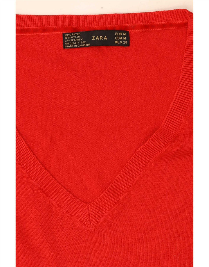 Maglione Zara da donna con scollo a V UK 12 Rayon rosso medio