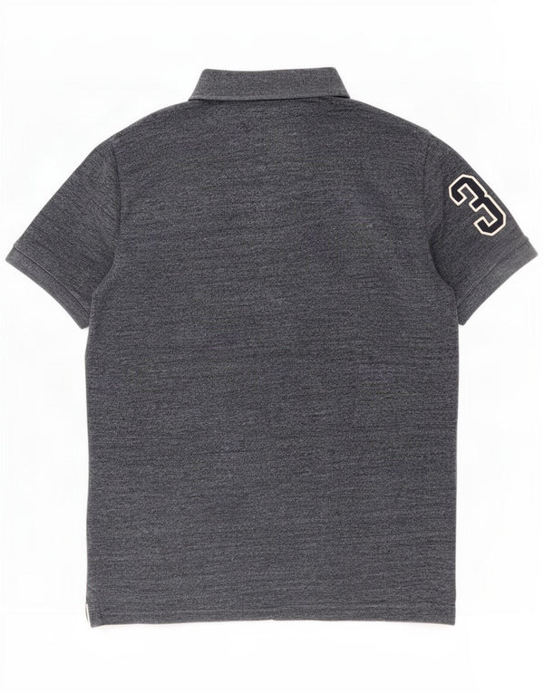 Superdry Mens Graphic Polo Shirt Large Grey Flecked Cotton