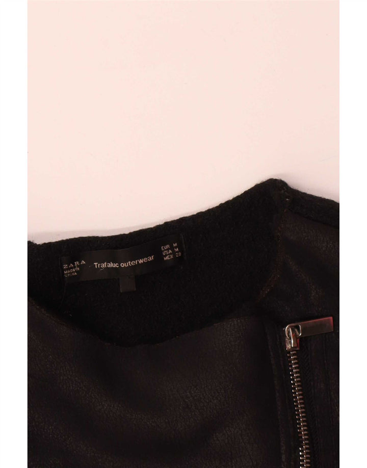 Giacca da motociclista in pelle da donna Zara UK 12 media nera