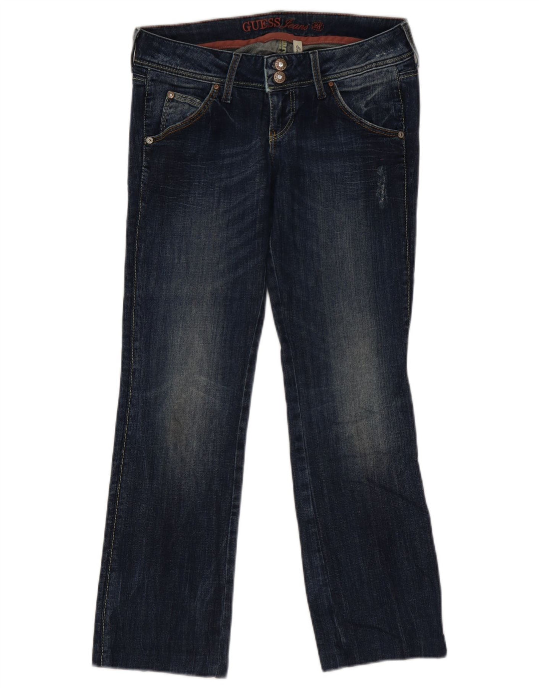 Jeans dritti regolari da donna Guess W28 L27 cotone blu navy