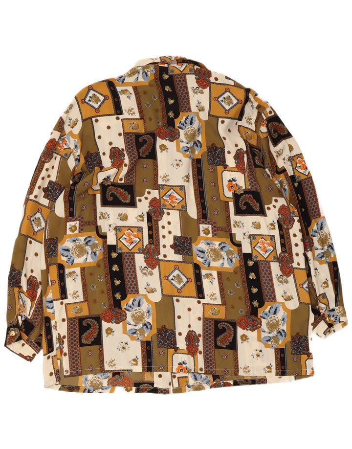 Camicetta camicia vintage da donna vestibilità ampia UK 18 XL seta patchwork multicolore