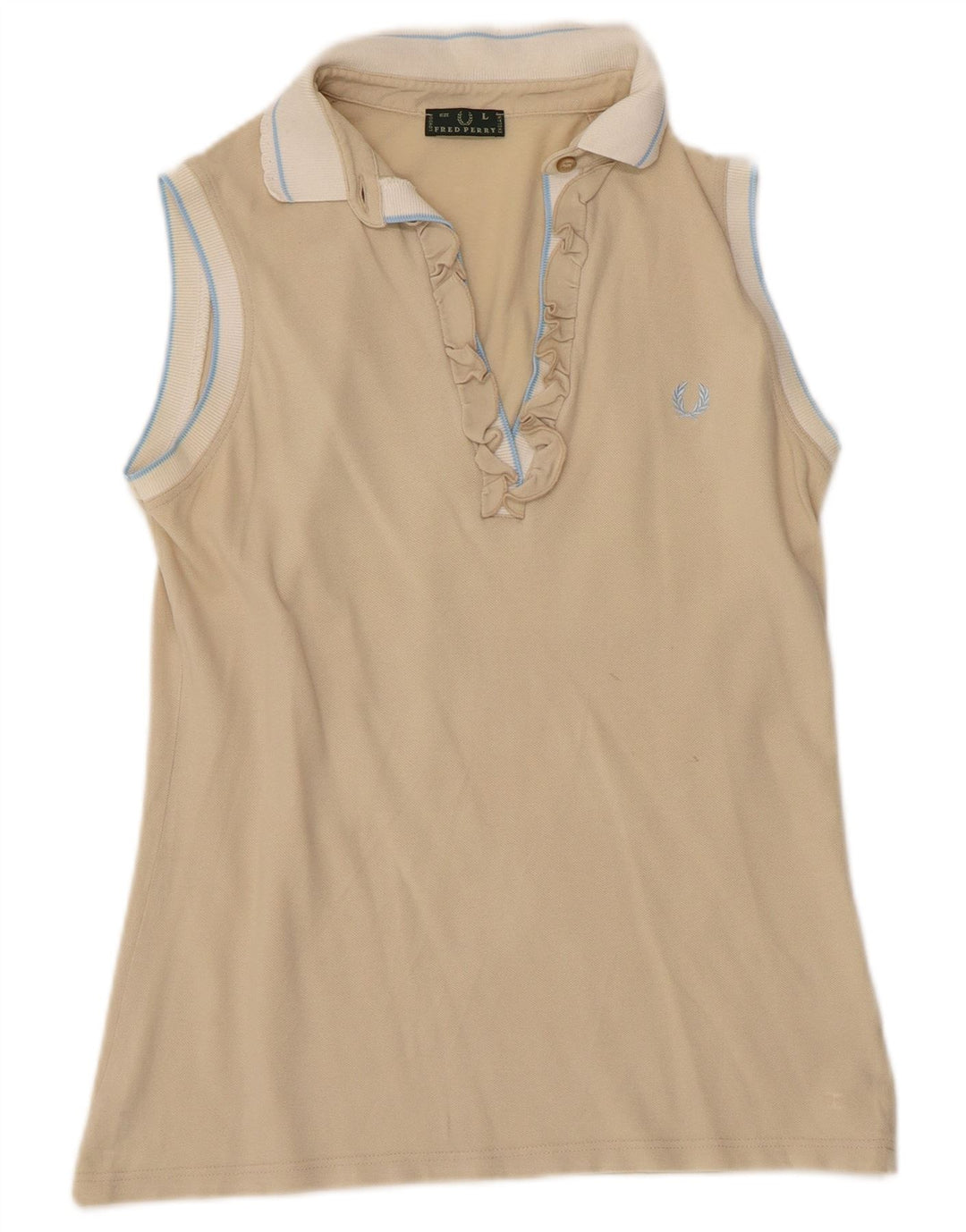 Polo da donna FRED PERRY con volant sul davanti UK 14 Large Beige Colourblock