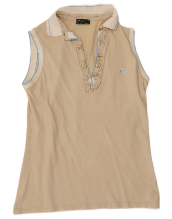 Polo da donna FRED PERRY con volant sul davanti UK 14 Large Beige Colourblock