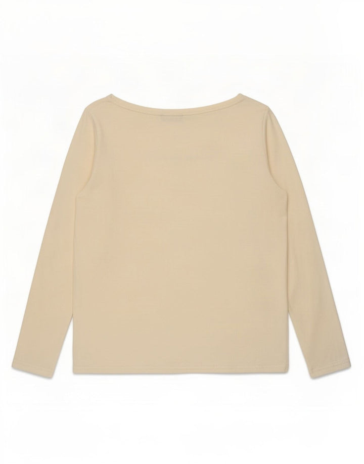 Benetton Top grafico da donna a maniche lunghe UK 8 Small Beige