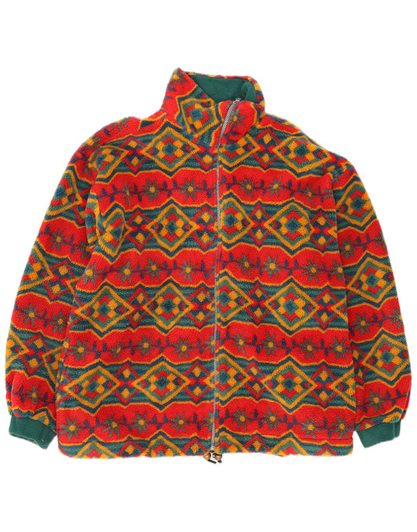 Giacca in pile oversize da donna vintage UK 18 XL rossa geometrica