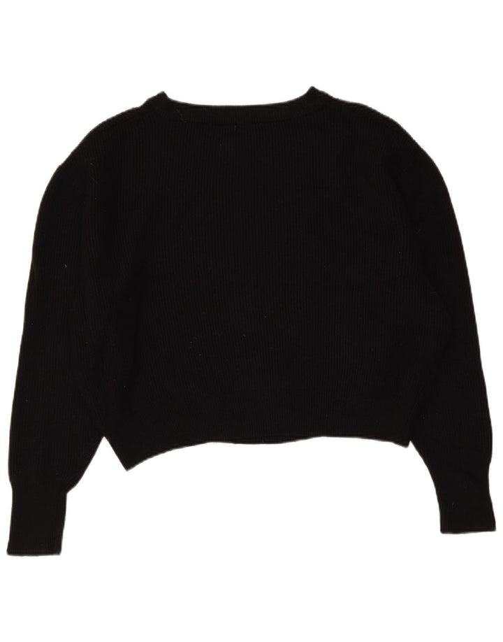 ZARA Maglione Corto da Donna Oversize con Scollo a Barca UK 14 Medio Nero