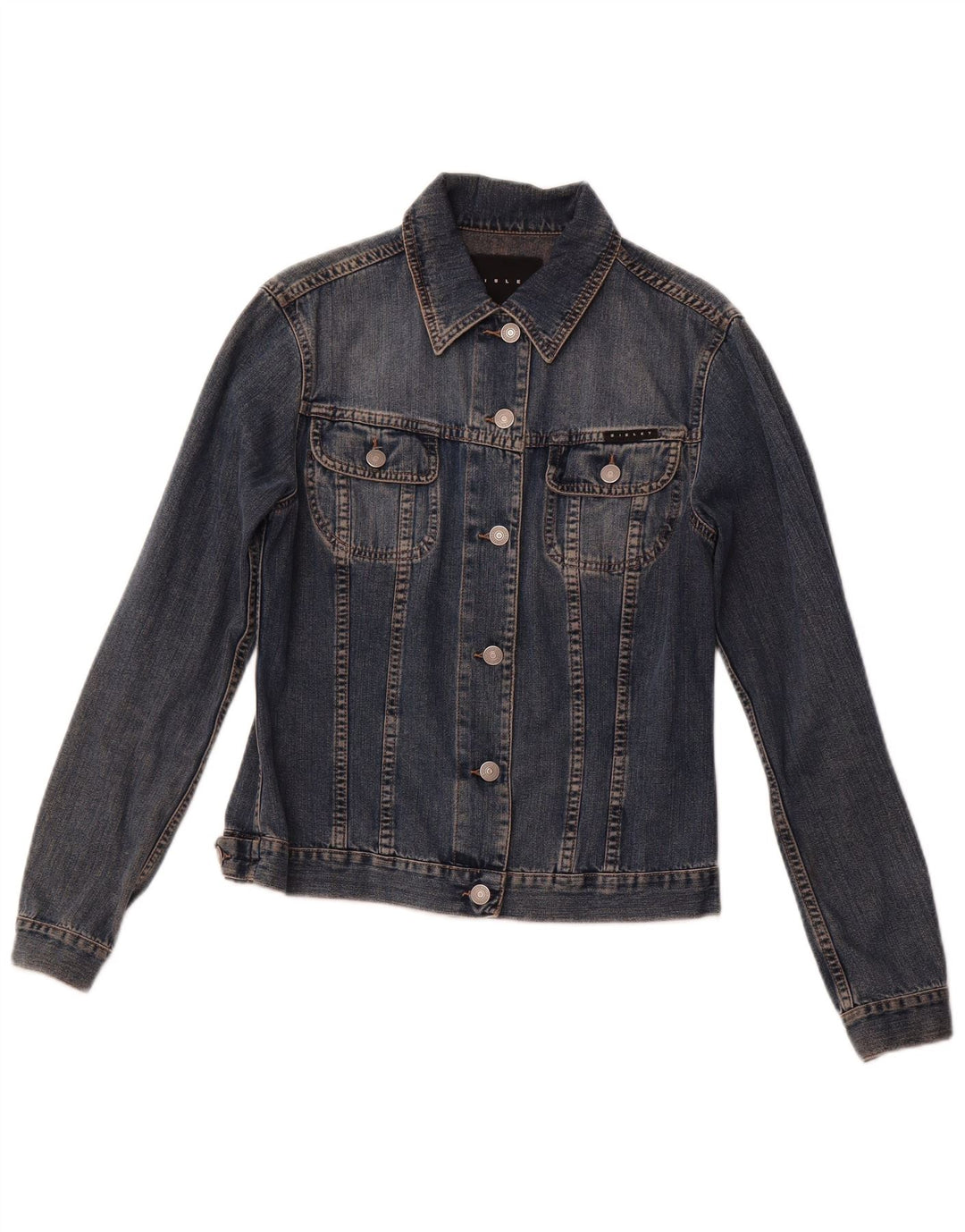 Giacca di jeans da donna SISLEY UK 10 piccola in cotone blu navy