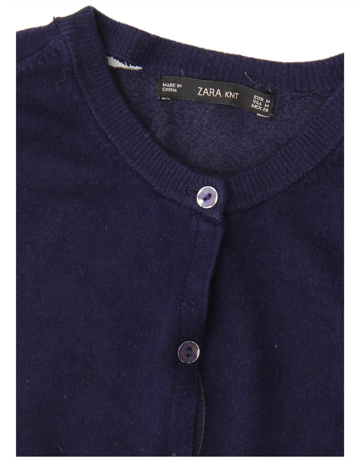 Maglione Cardigan Da Donna ZARA UK 12 Medio Blu Navy