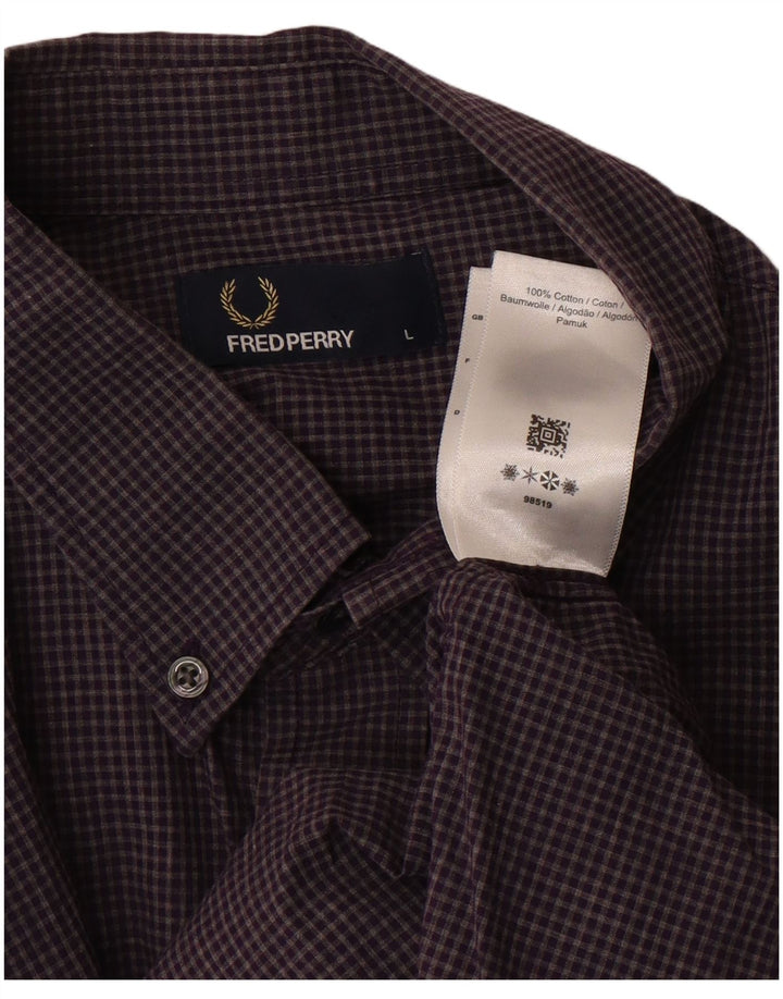 FRED PERRY Camicia da uomo grande in cotone a quadretti viola
