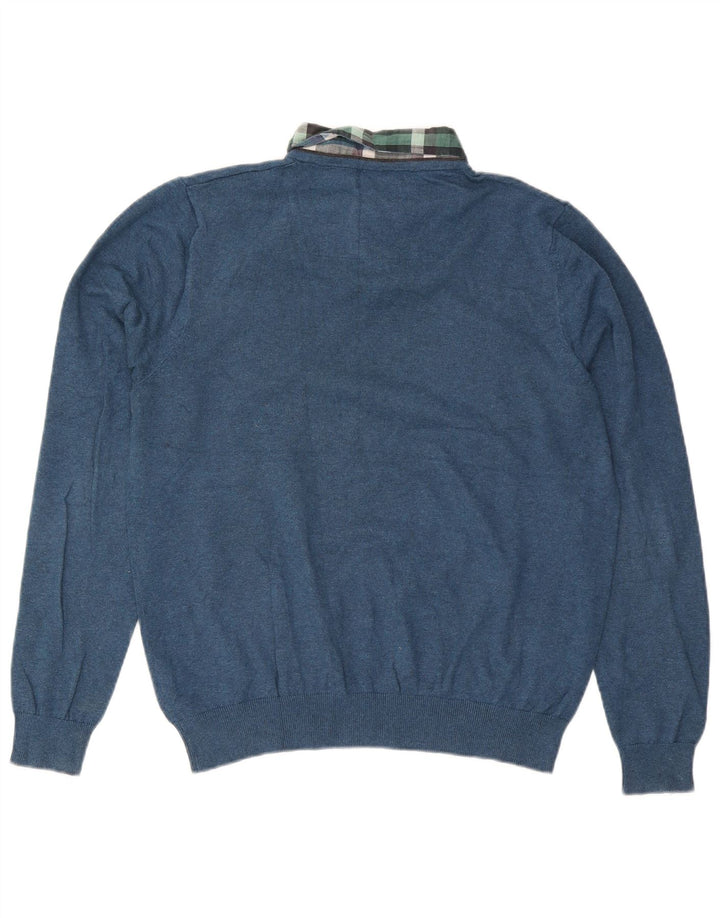 Maglione da uomo Marks & Spencer vestibilità regolare con scollo a V in cotone blu medio