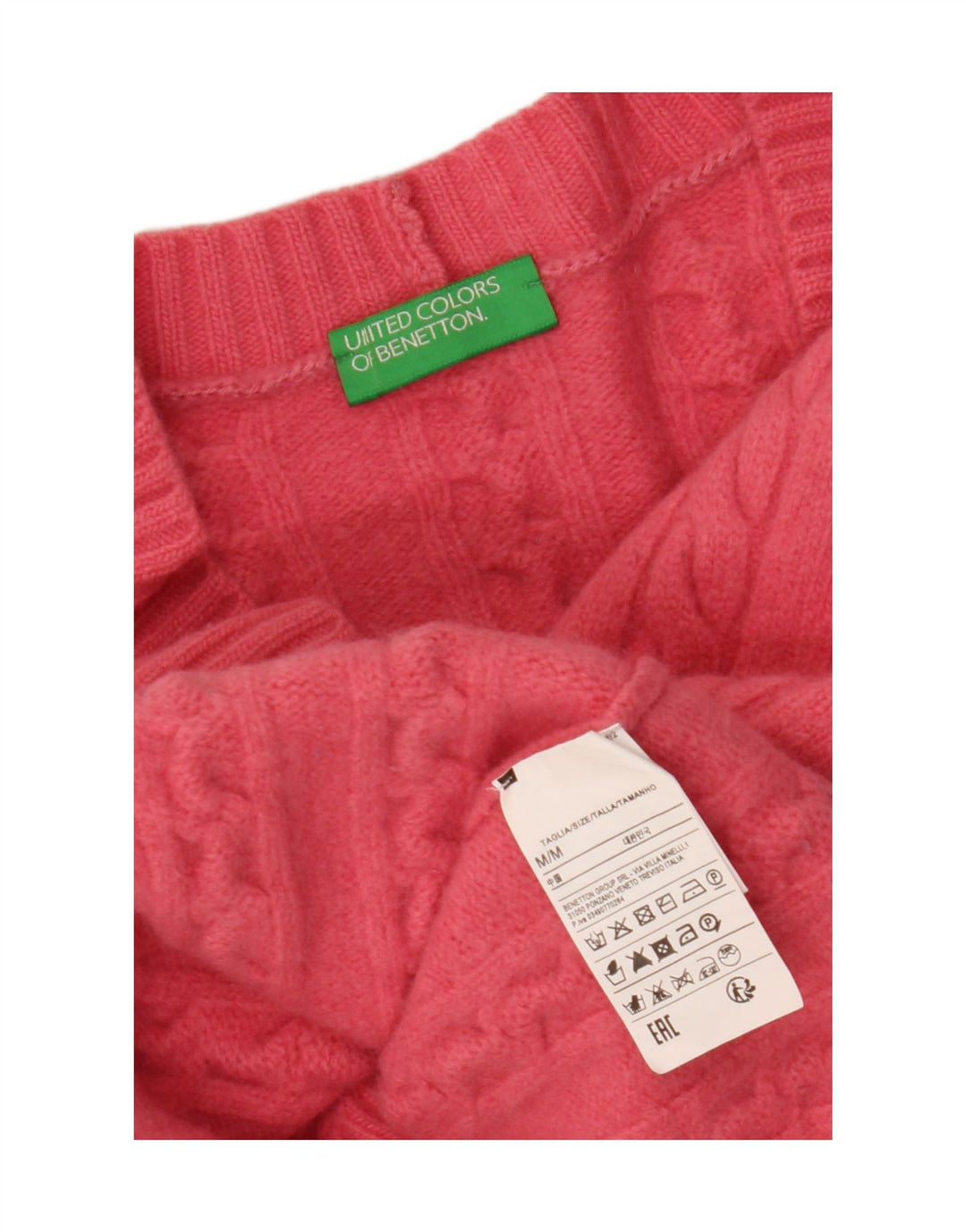 BENETTON Maglione cardigan corto da donna UK 14 Lana rosa medio