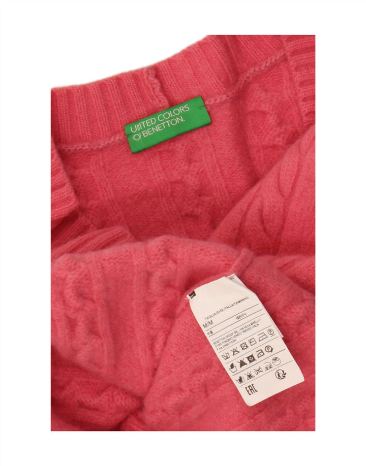 BENETTON Maglione cardigan corto da donna UK 14 Lana rosa medio