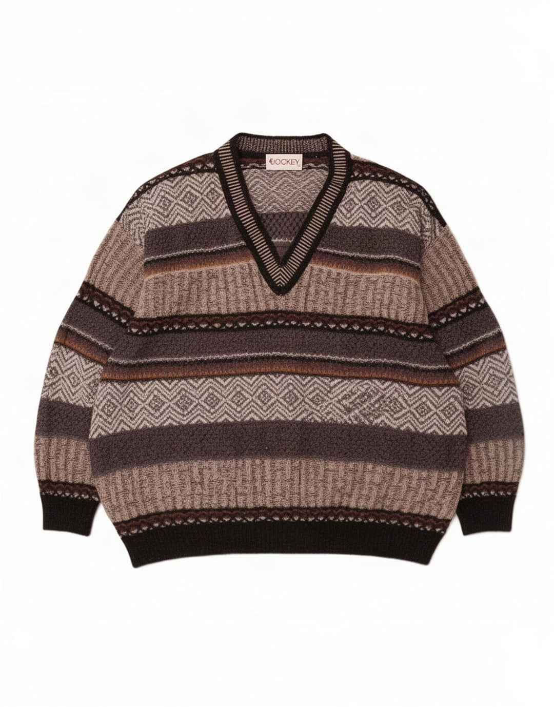 Maglione da uomo con scollo a V Jockey, maglione grande in lana a righe grigie