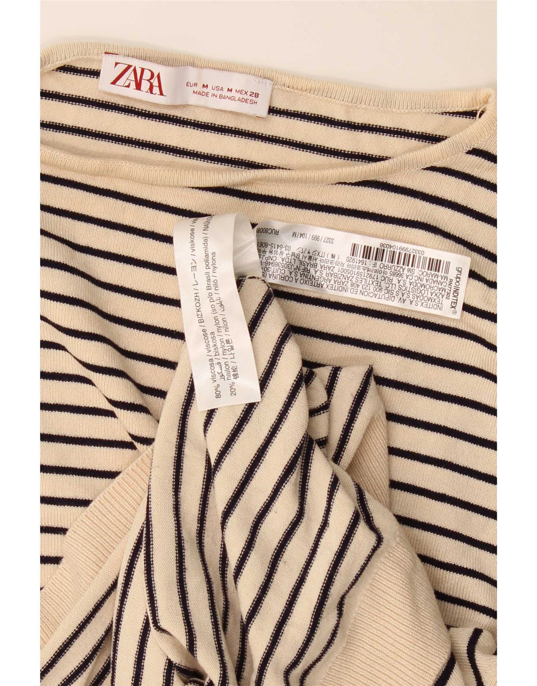 Top Zara da donna a maniche lunghe UK 14 Viscosa a righe beige medio